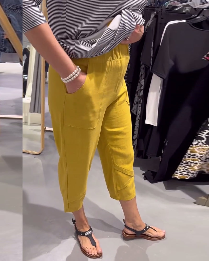 Casual Tapered Cotton And Linen Cropped Pants