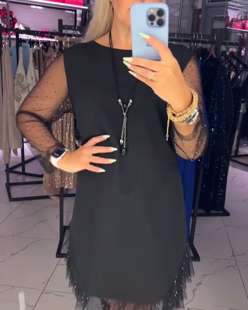 Round Neck Transparent Mesh Stitching Dress