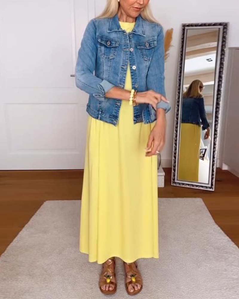 Casual Round Neck Solid Color Straight Dress