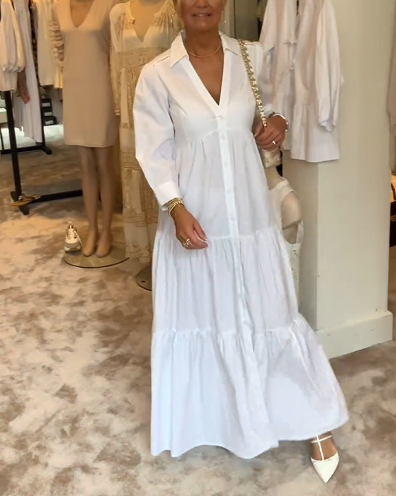 Buttoned lapel patchwork dress