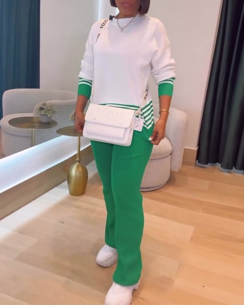 Striped Contrast Pullover Pants Set