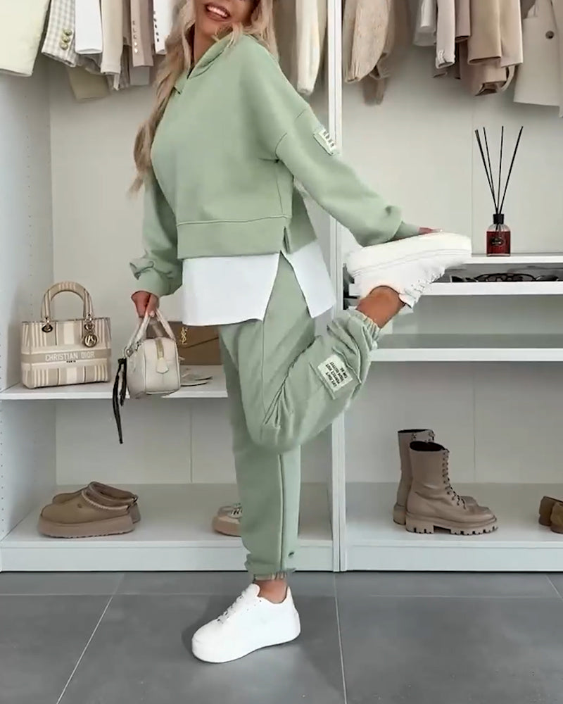 Casual Hooded Sweatshirt and Pants Set