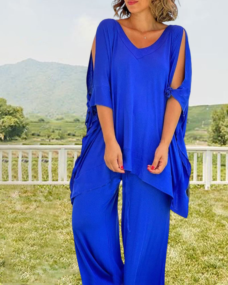 Solid Color Two Piece Sets with Half Sleeves