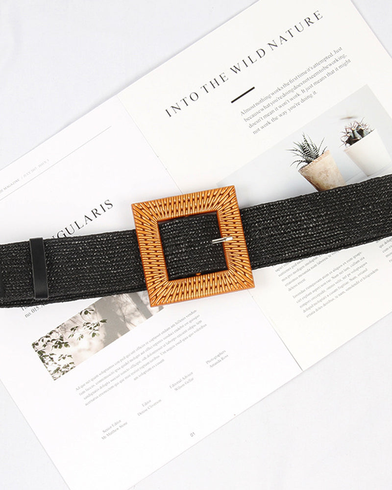 Grass woven ladies elastic belt