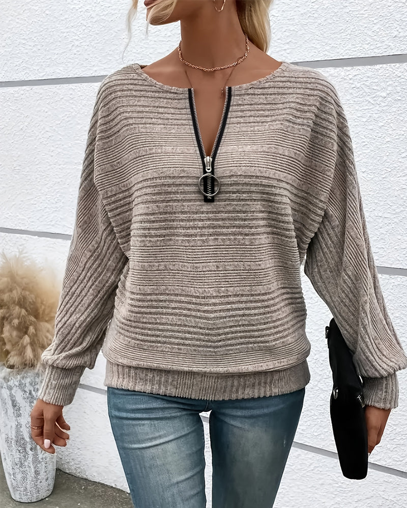 Brushed Ribbed Half-Zip Top