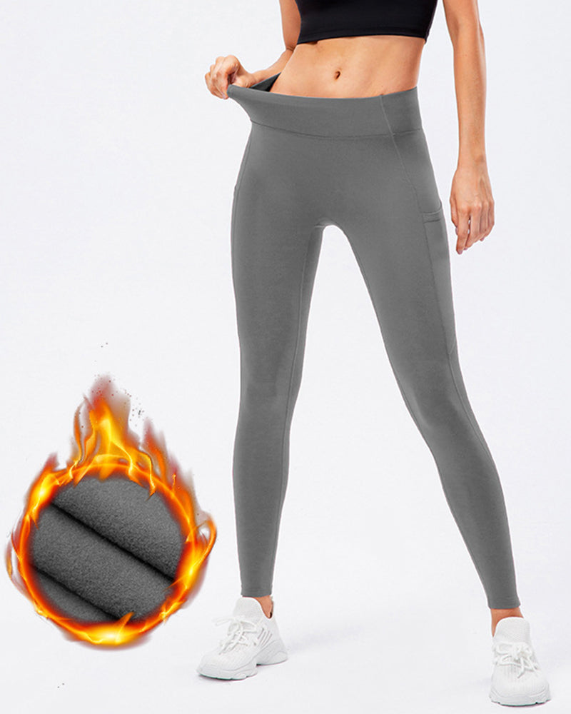 Solid color leggings with fleece pockets