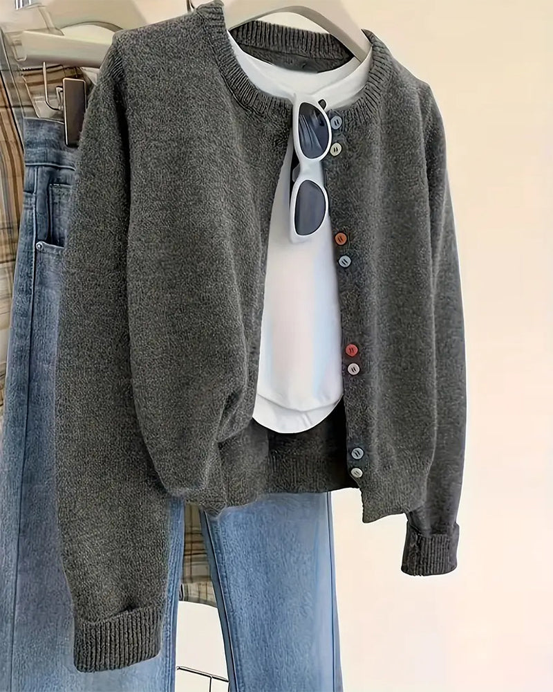 Casual Solid Color Long-Sleeved Cardigan
