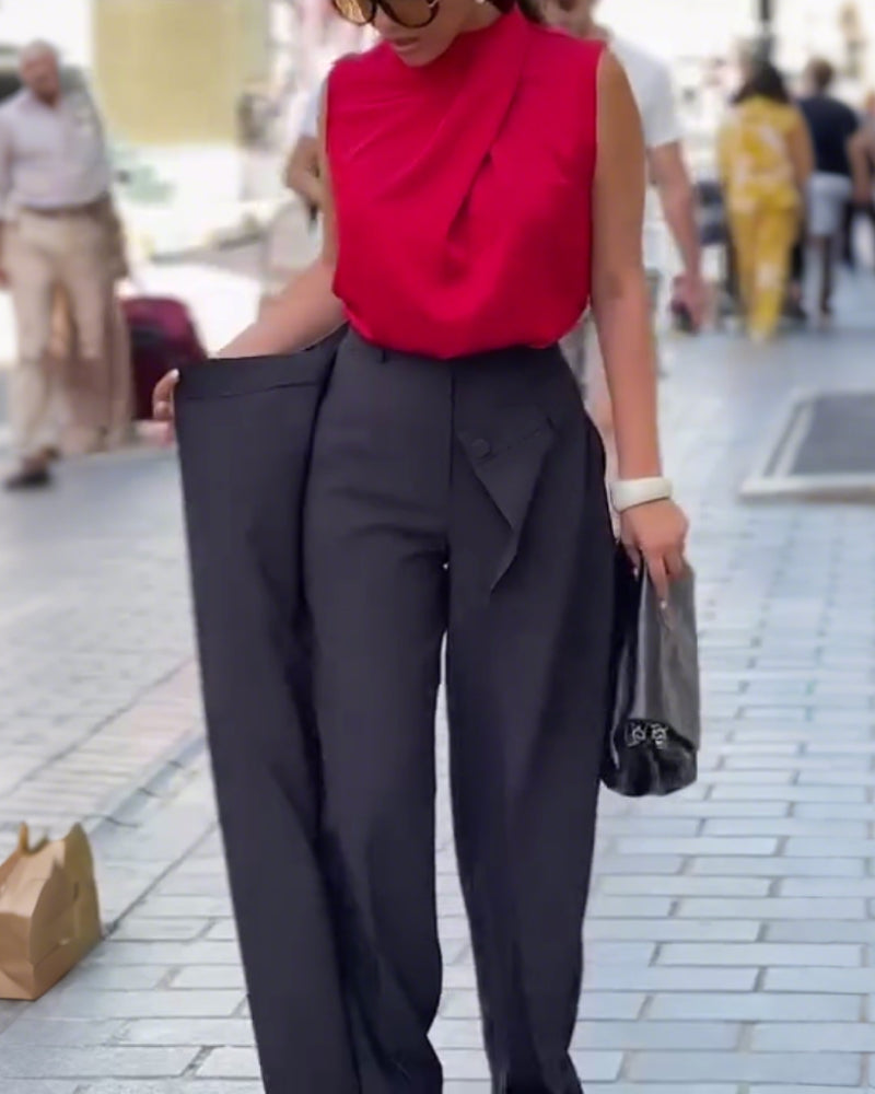 Asymmetric Layered Wide-Leg Pants