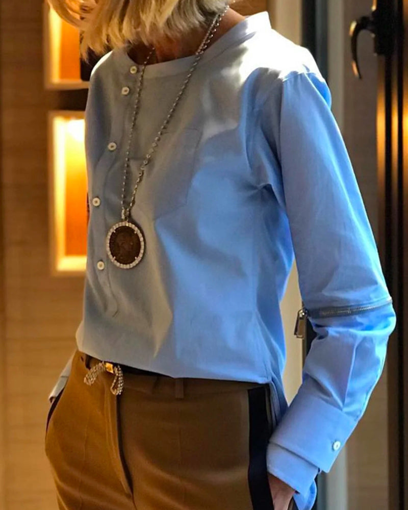 Buttoned solid color irregular top