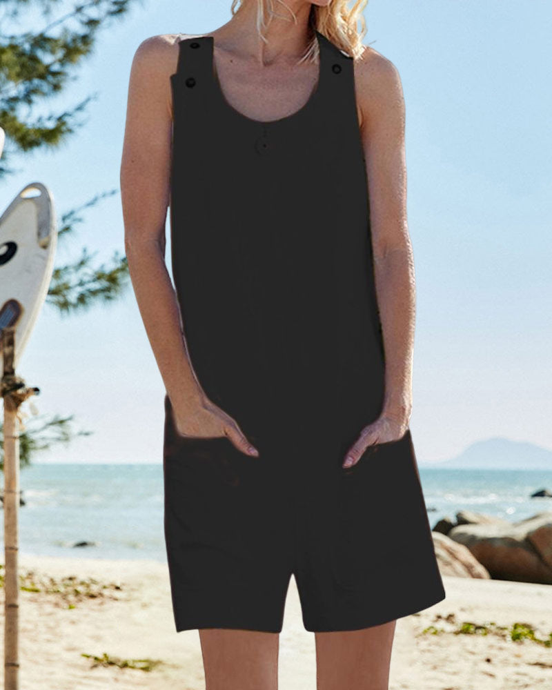 Solid Color Casual Jumpsuit