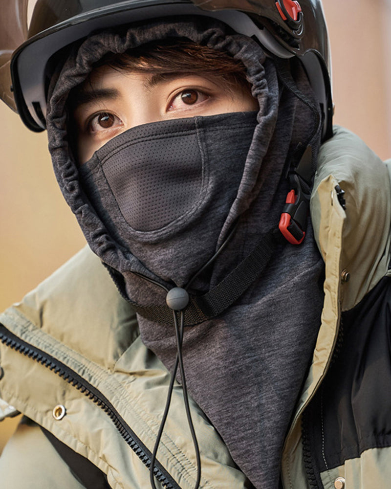 Hooded face mask with neck warmer for cycling