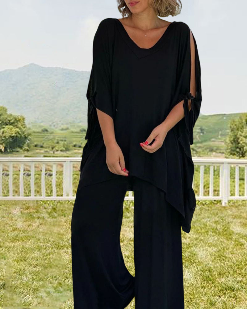 Solid Color Two Piece Sets with Half Sleeves