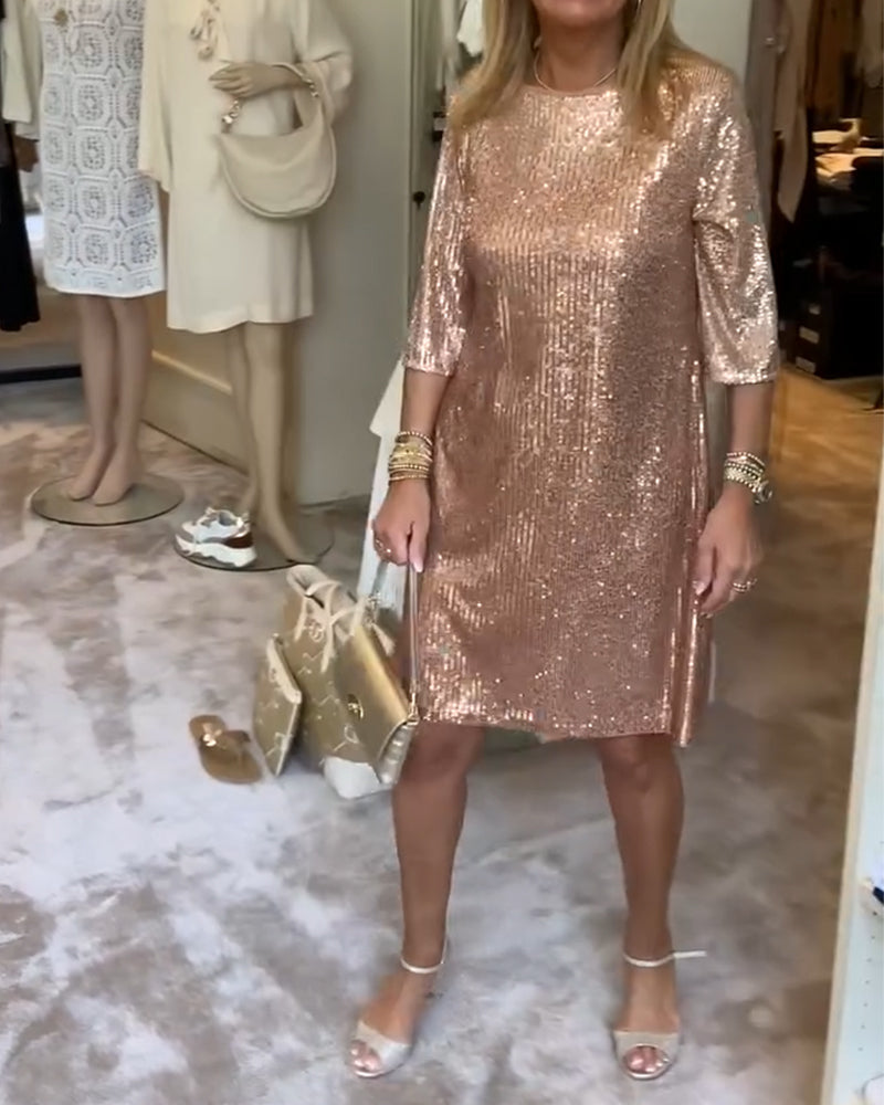 Elegant solid sequin shift dress
