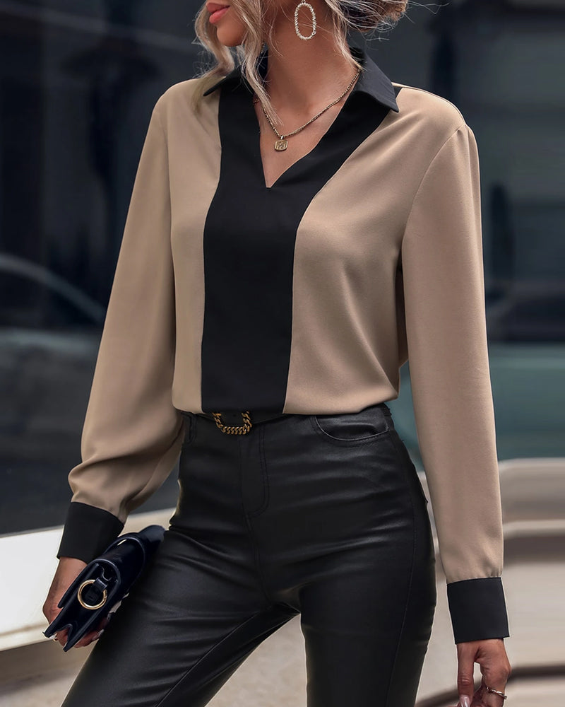 Collar Color-Block Elegant Blouse