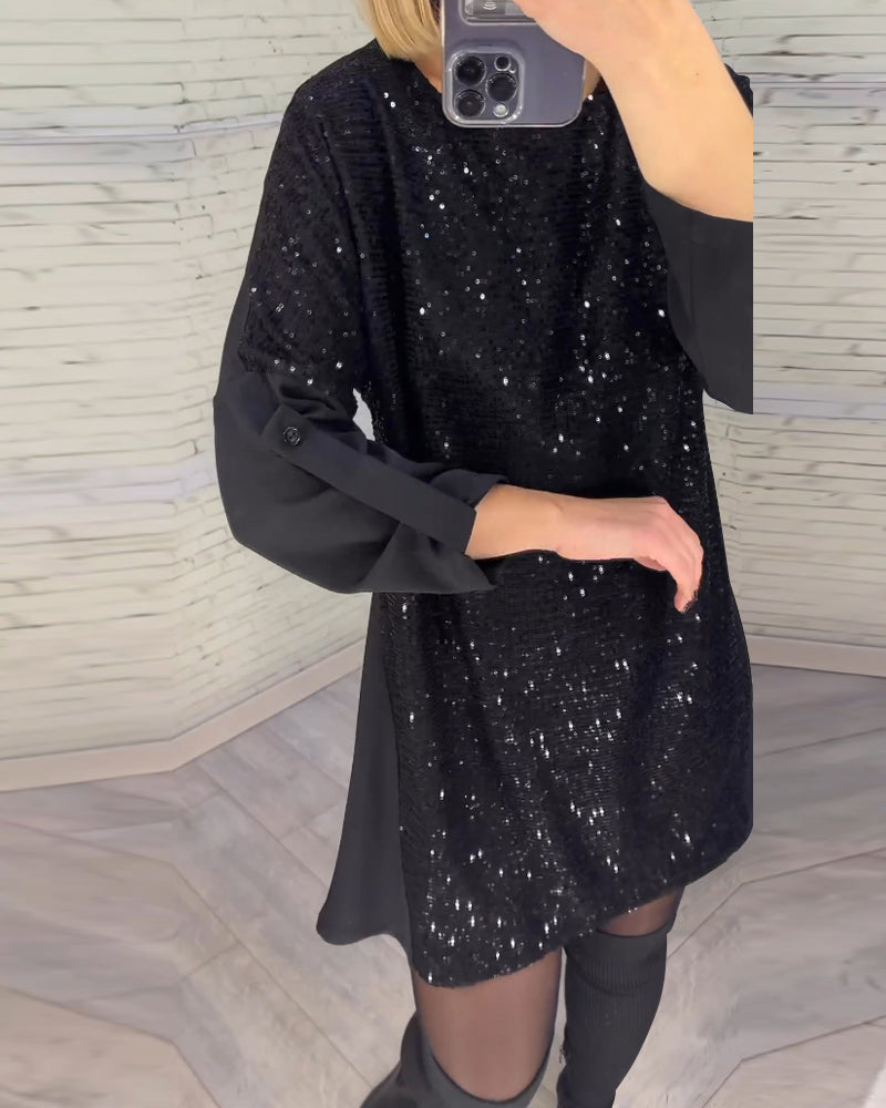 Sequin ruched sleeve dress