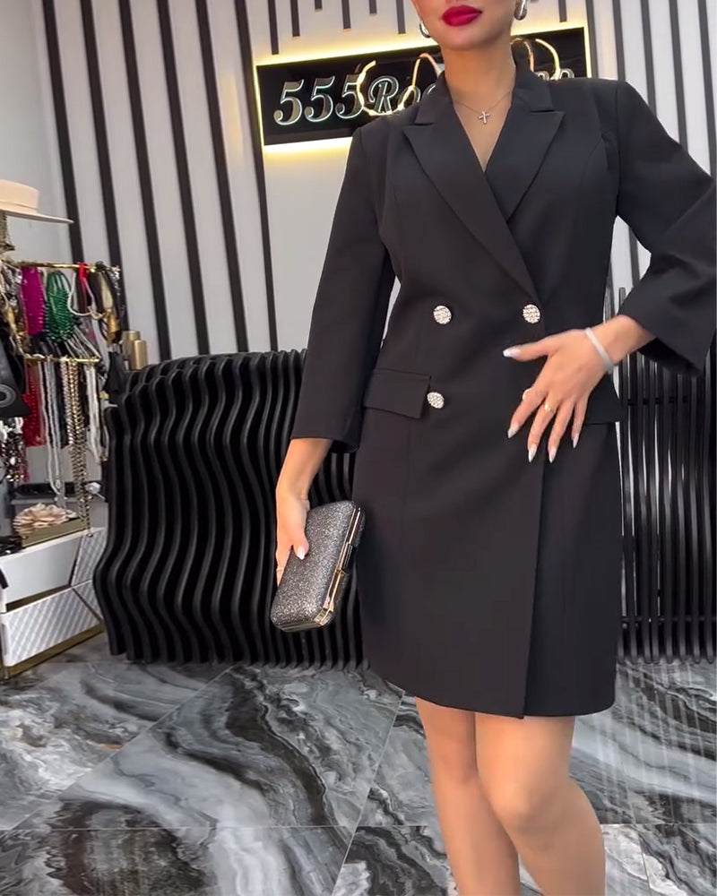 Double Breasted Suit Collar Bow Tie Dress