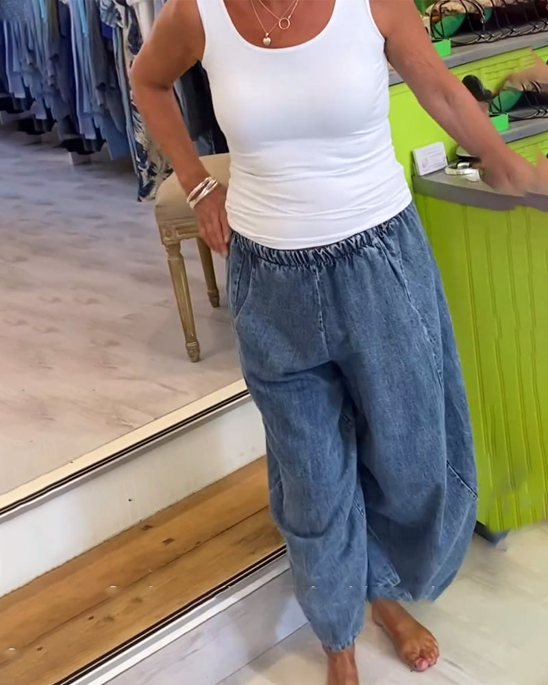 Elastic Waist Casual Jeans