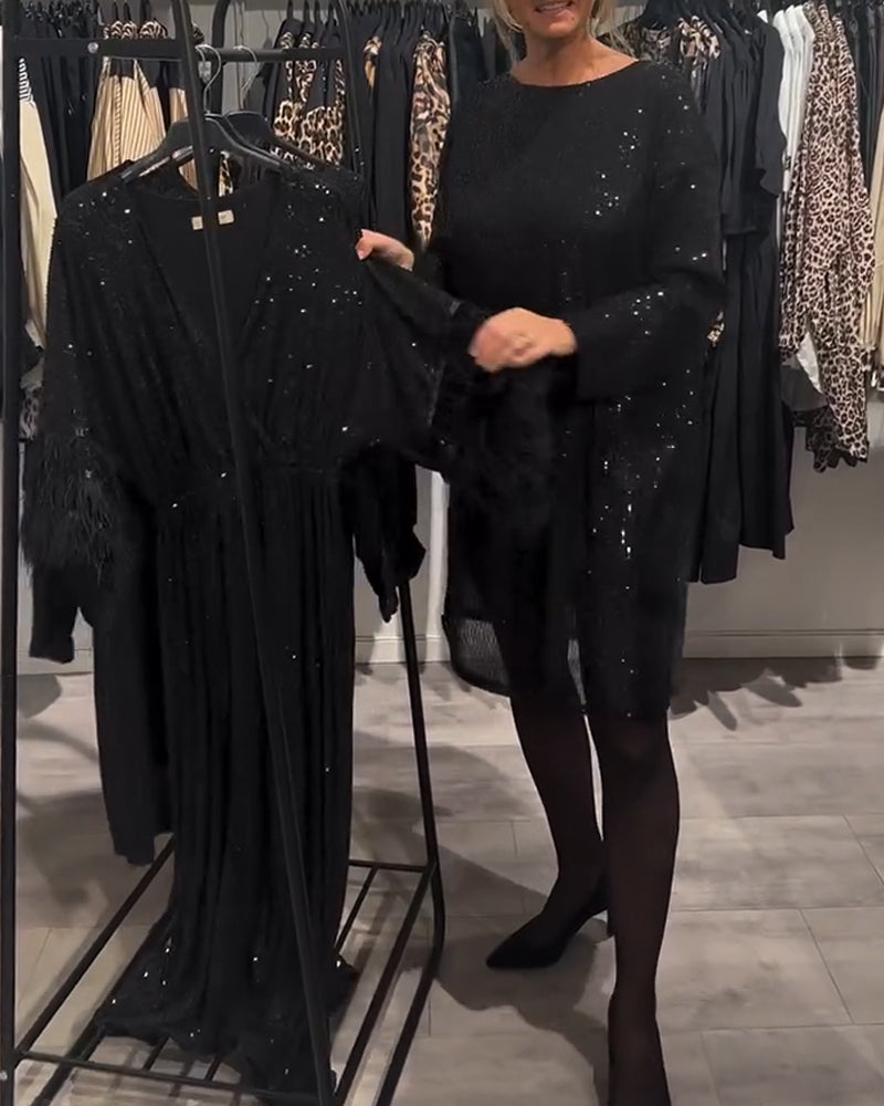 Elegant Backless Strappy Sequin Dress