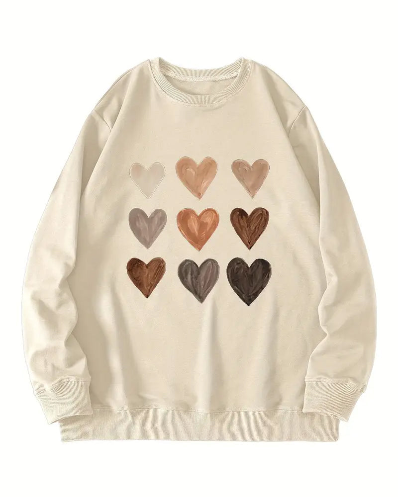 Colorful Heart-Shaped Pullover Sweatshirt