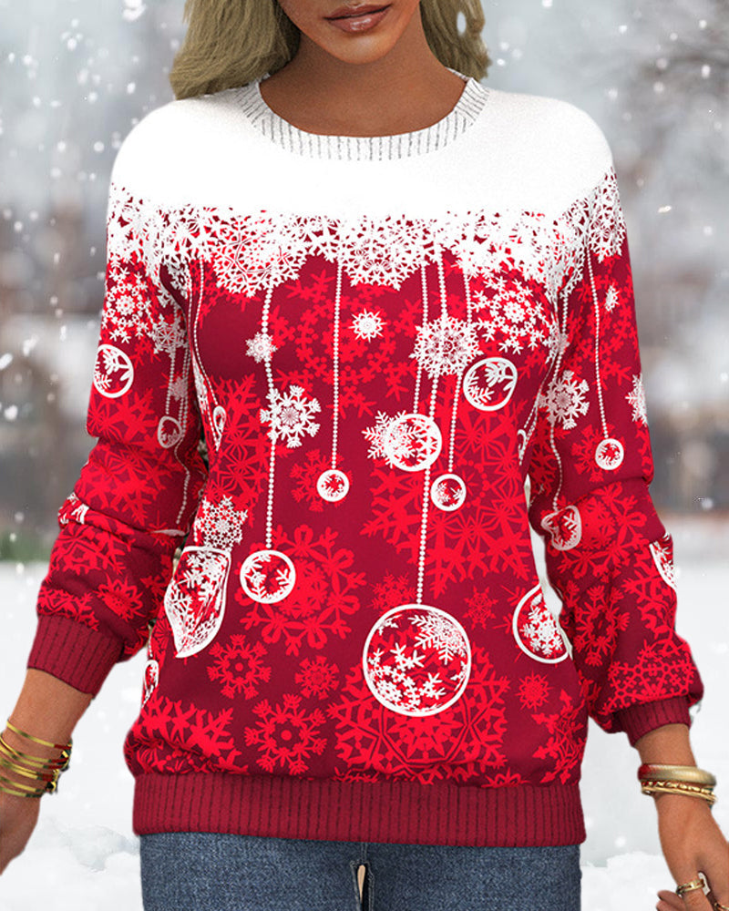 Christmas sweater with snowflake print and raglan sleeves