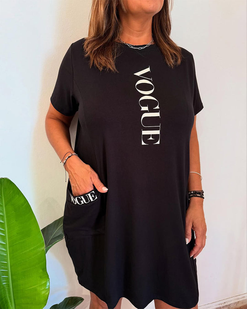 Casual Short-Sleeved Loose Letter Print Dress