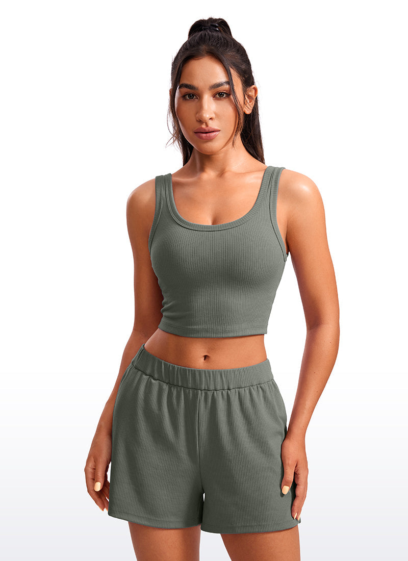 Ribbed U Neck Built in Bra Tank