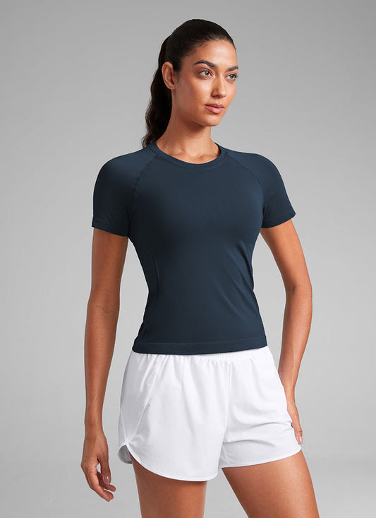 Seamless Waist Length Crewneck Short Sleeve