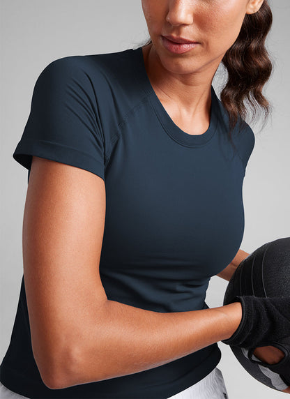 Seamless Waist Length Crewneck Short Sleeve