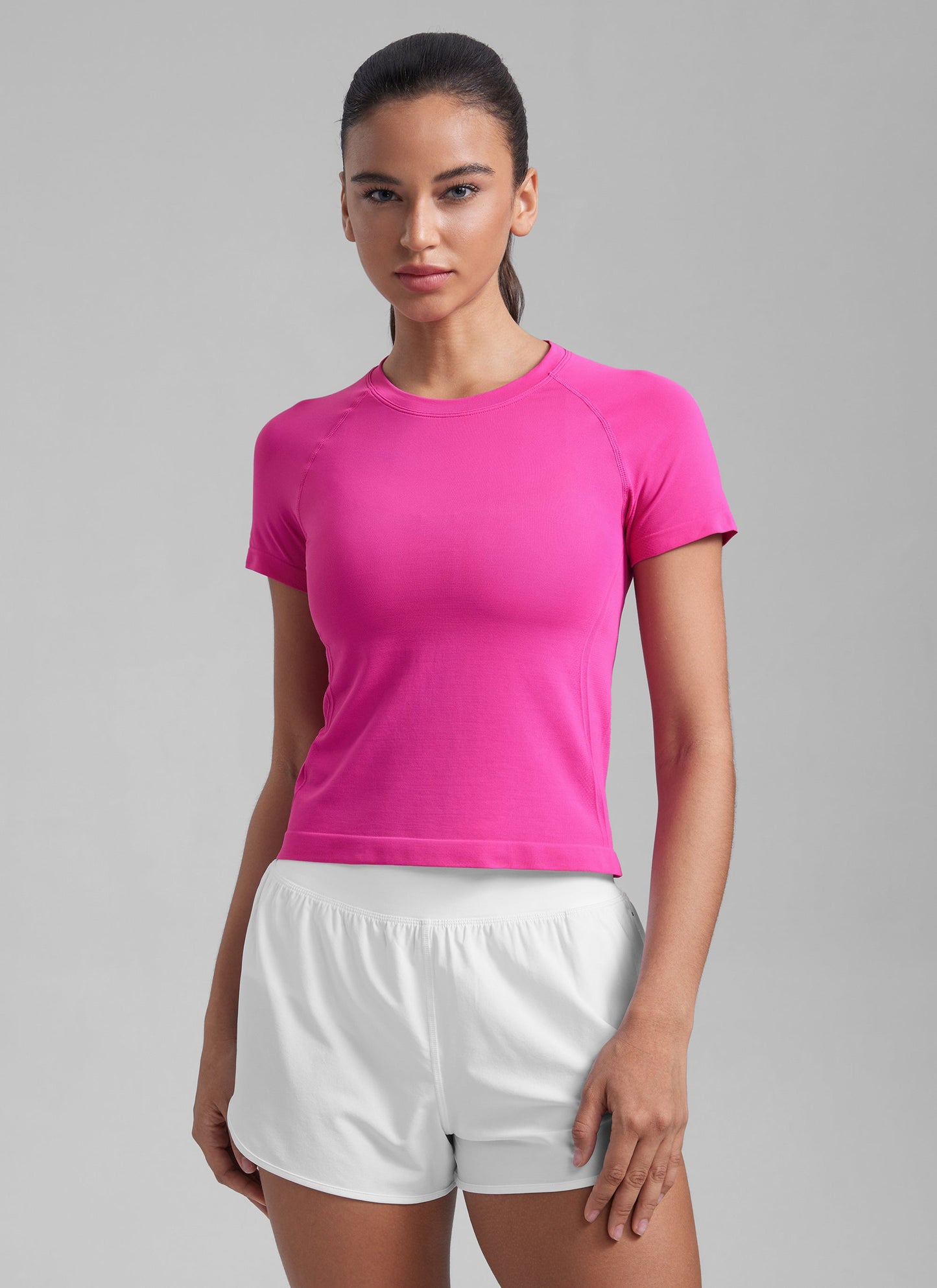 Seamless Waist Length Crewneck Short Sleeve