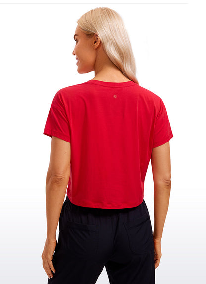 Pima Cotton Crew Neck Cropped Short Sleeve