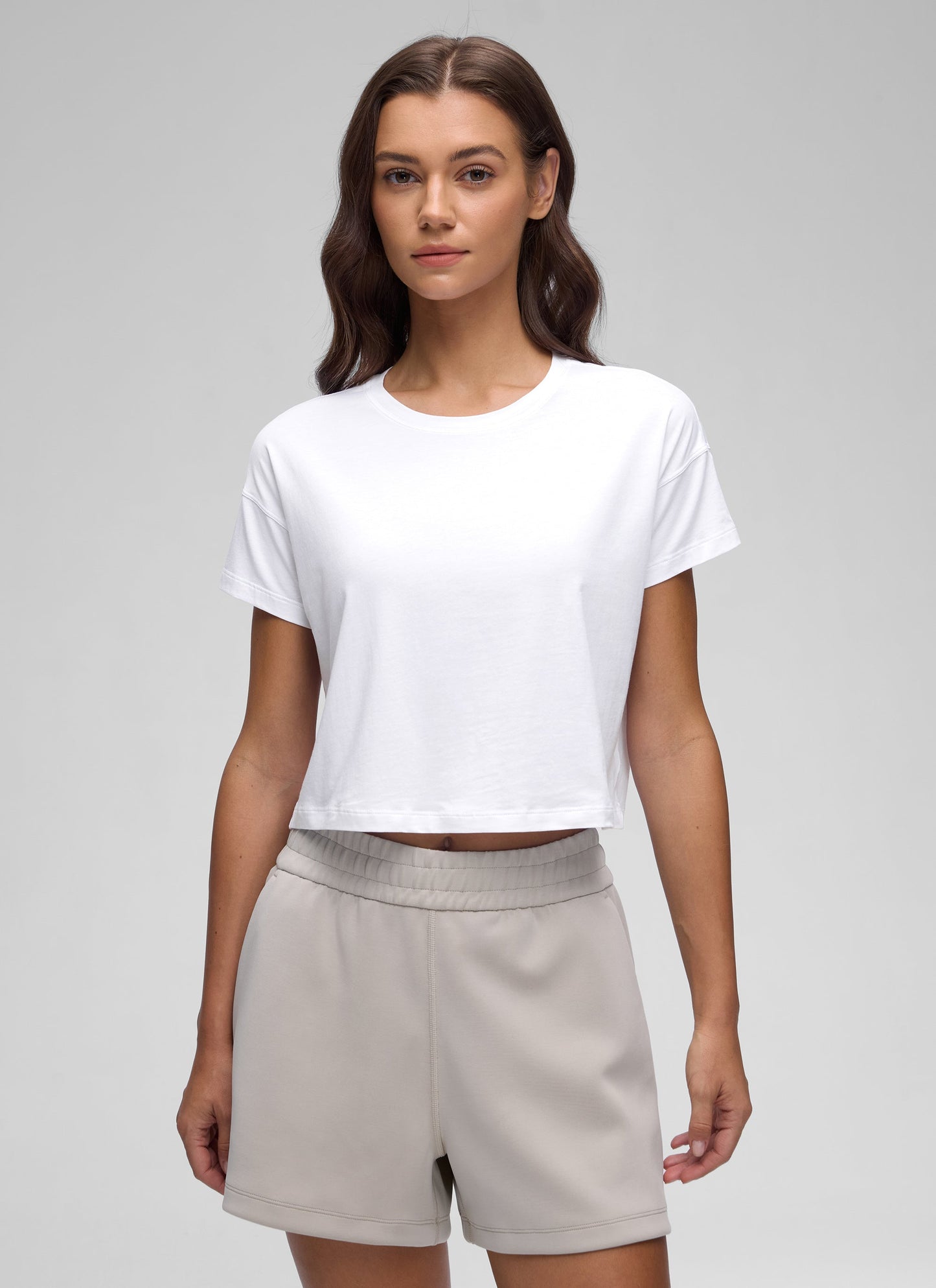 Pima Cotton Crew Neck Cropped Short Sleeve