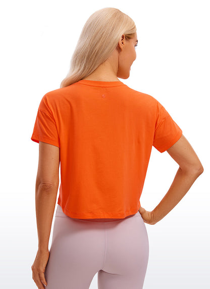 Pima Cotton Crew Neck Cropped Short Sleeve