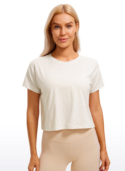 Pima Cotton Crew Neck Cropped Short Sleeve