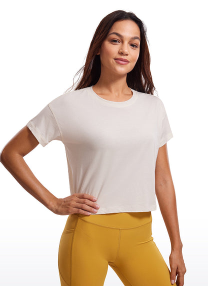 Pima Cotton Crew Neck Cropped Short Sleeve