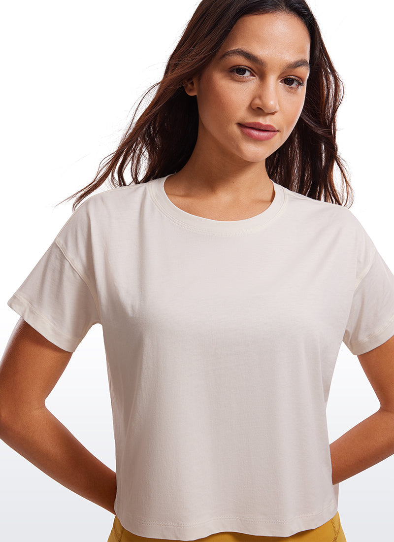 Pima Cotton Crew Neck Cropped Short Sleeve