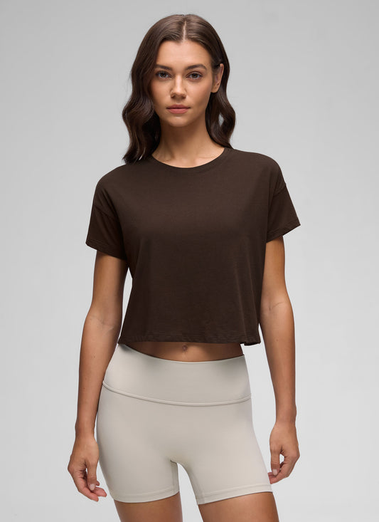 Pima Cotton Crew Neck Cropped Short Sleeve