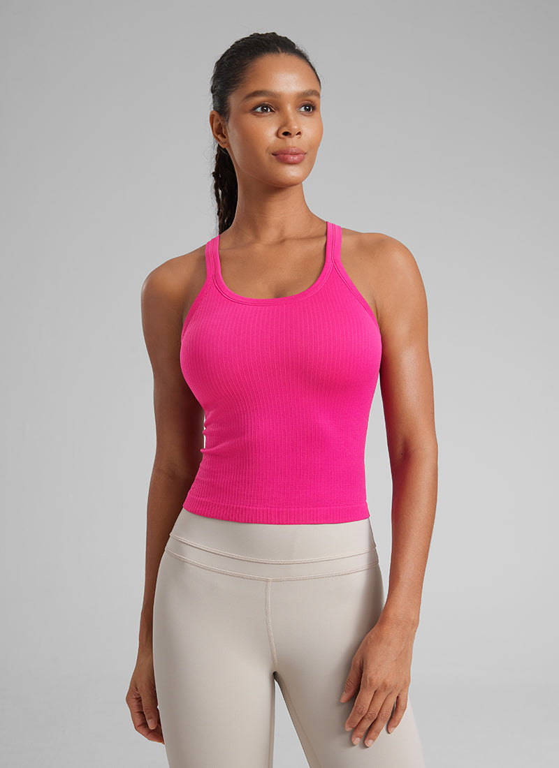 Seamless Racerback Built in Bra Ribbed Tank