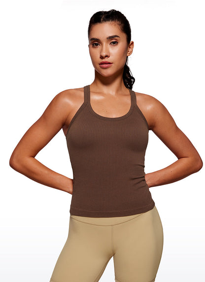 Seamless Racerback Built in Bra Ribbed Tank