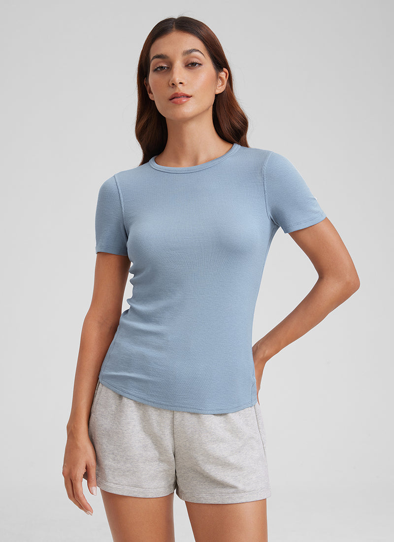 Modal Crew Neck Ribbed Short Sleeve