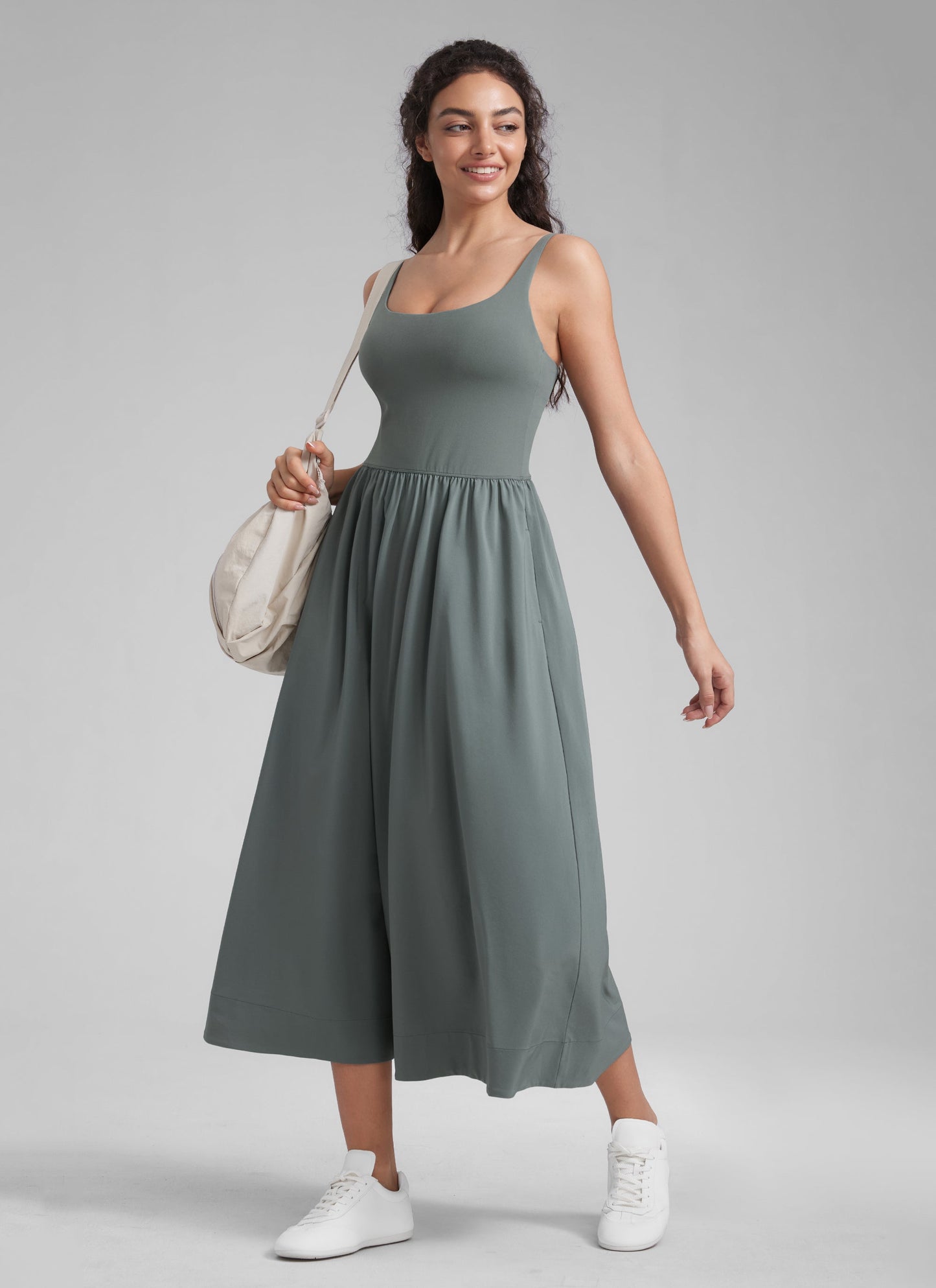 Square Neck Sleeveless Pocket Dress