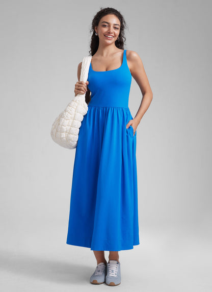 Square Neck Sleeveless Pocket Dress