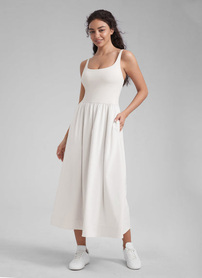 Square Neck Sleeveless Pocket Dress