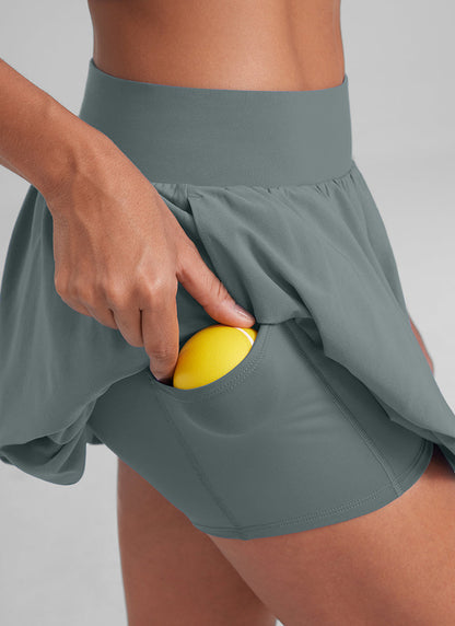 Feathery-Fit Soft Bubble Hem Balloon Ruffle Skort