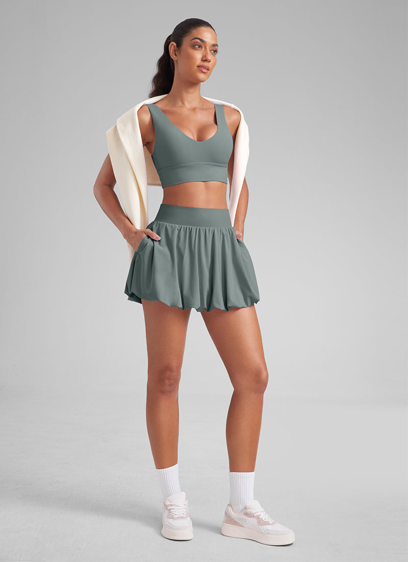 Feathery-Fit Soft Bubble Hem Balloon Ruffle Skort