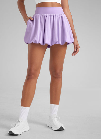 Feathery-Fit Soft Bubble Hem Balloon Ruffle Skort