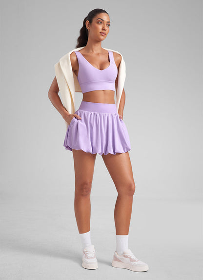 Feathery-Fit Soft Bubble Hem Balloon Ruffle Skort