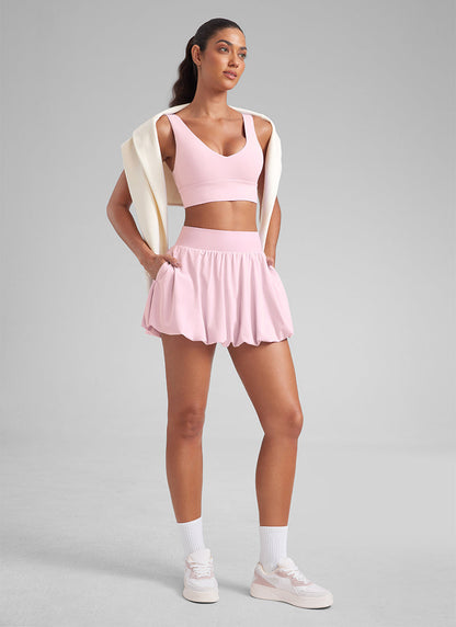 Feathery-Fit Soft Bubble Hem Balloon Ruffle Skort