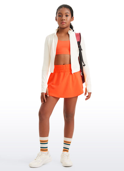 Feathery-Fit Soft Girls High Waisted 2 in 1 Flowy Shorts 2.5'' with Zip Pocket