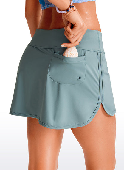 Mid Rise Side Split Pocket Swim Skirt