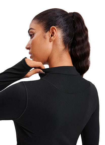 Brushed Half Zip Cropped Long Sleeve